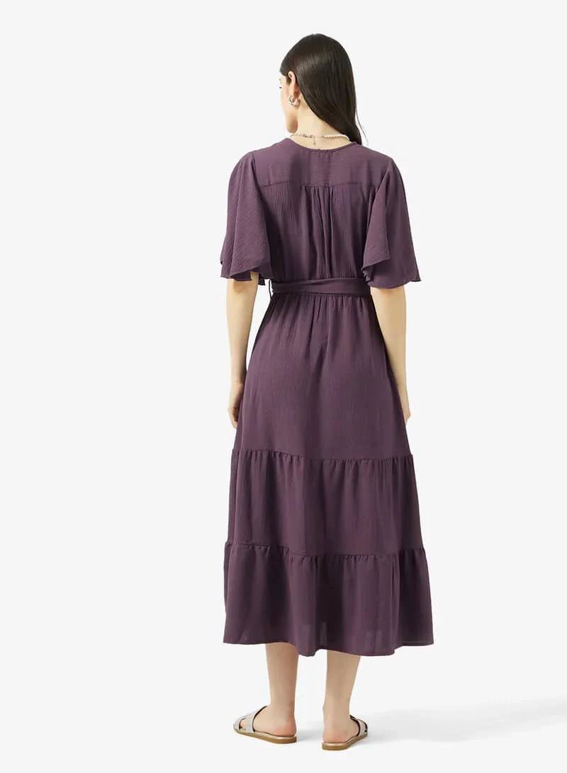Amethyst Tiered Maxi Dress - Flutter Sleeve - Image 2
