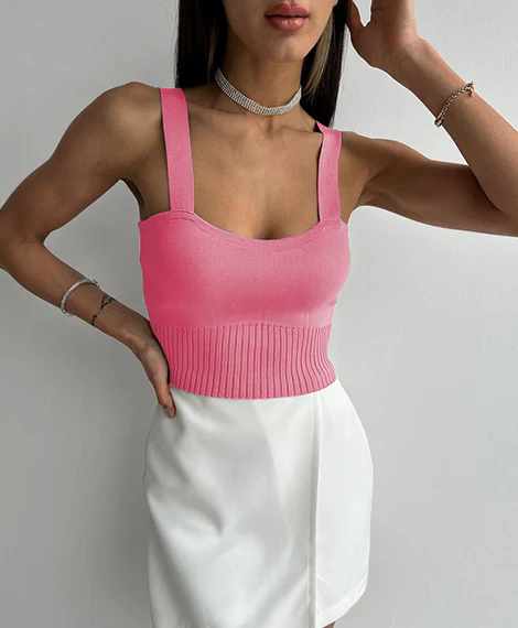 Womens Ribbed Knit Crop Top - Perfect For Evening Events And Casual Elegance - Pink