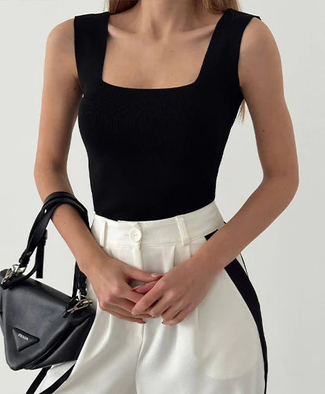 Womens Square Neck Tank Top , Soft Cotton Blend, Breathable, and Comfortable For Daily Wear - Black