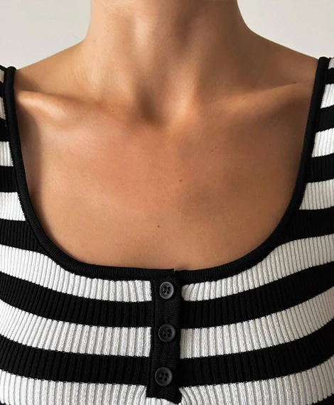 Womens Casual Striped Sleeveless Tank Top ,Summer Fashion - Black & White - Black - Image 2