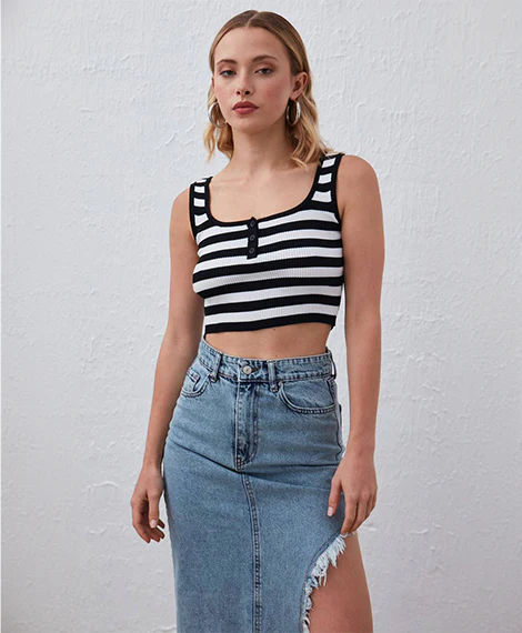 Womens Casual Striped Sleeveless Tank Top ,Summer Fashion - Black & White - Black - Image 3