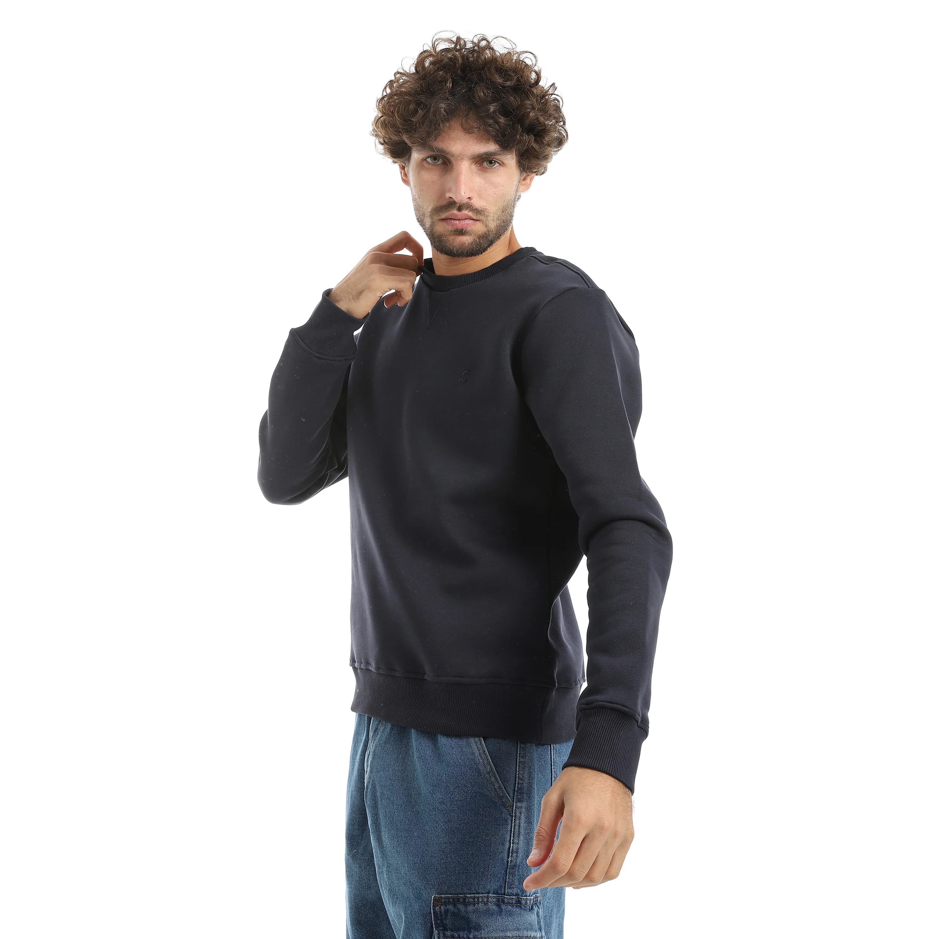 Basic Sweatshirt Crew Neck Red Cotton - Image 3