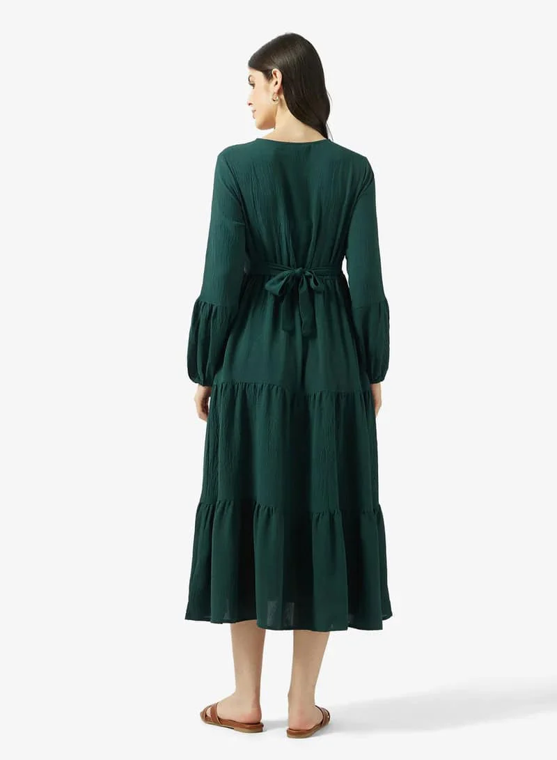 Bohemian Embroidered Tiered Midi Dress - Image 2
