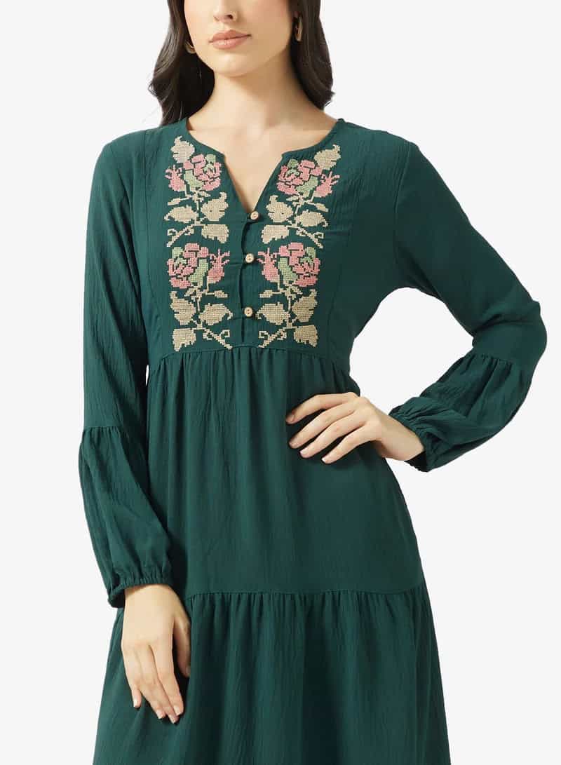 Bohemian Embroidered Tiered Midi Dress - Image 3