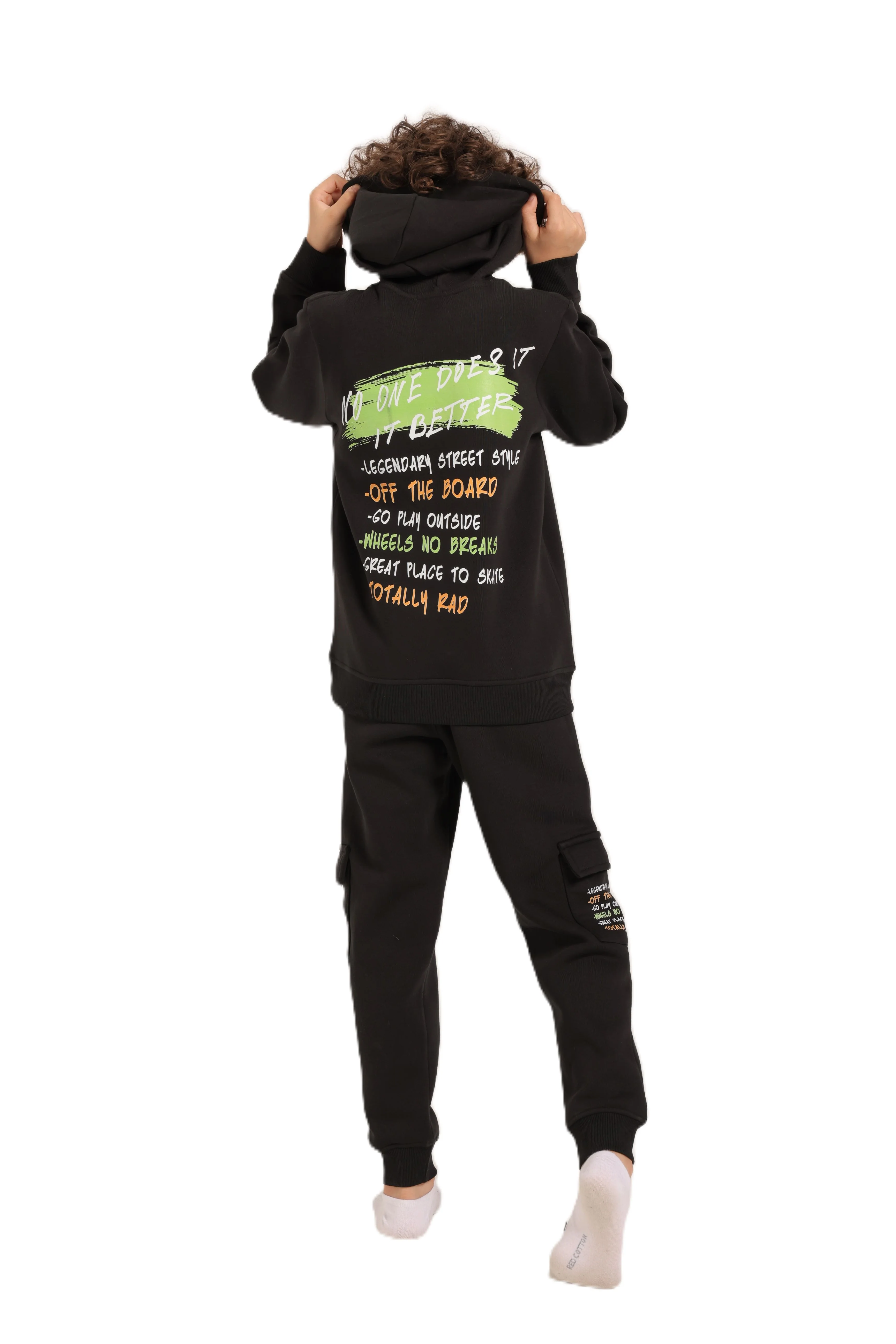Boys’ Black Hoodie & Cargo Jogger Set – Street Style Comfort - Image 3