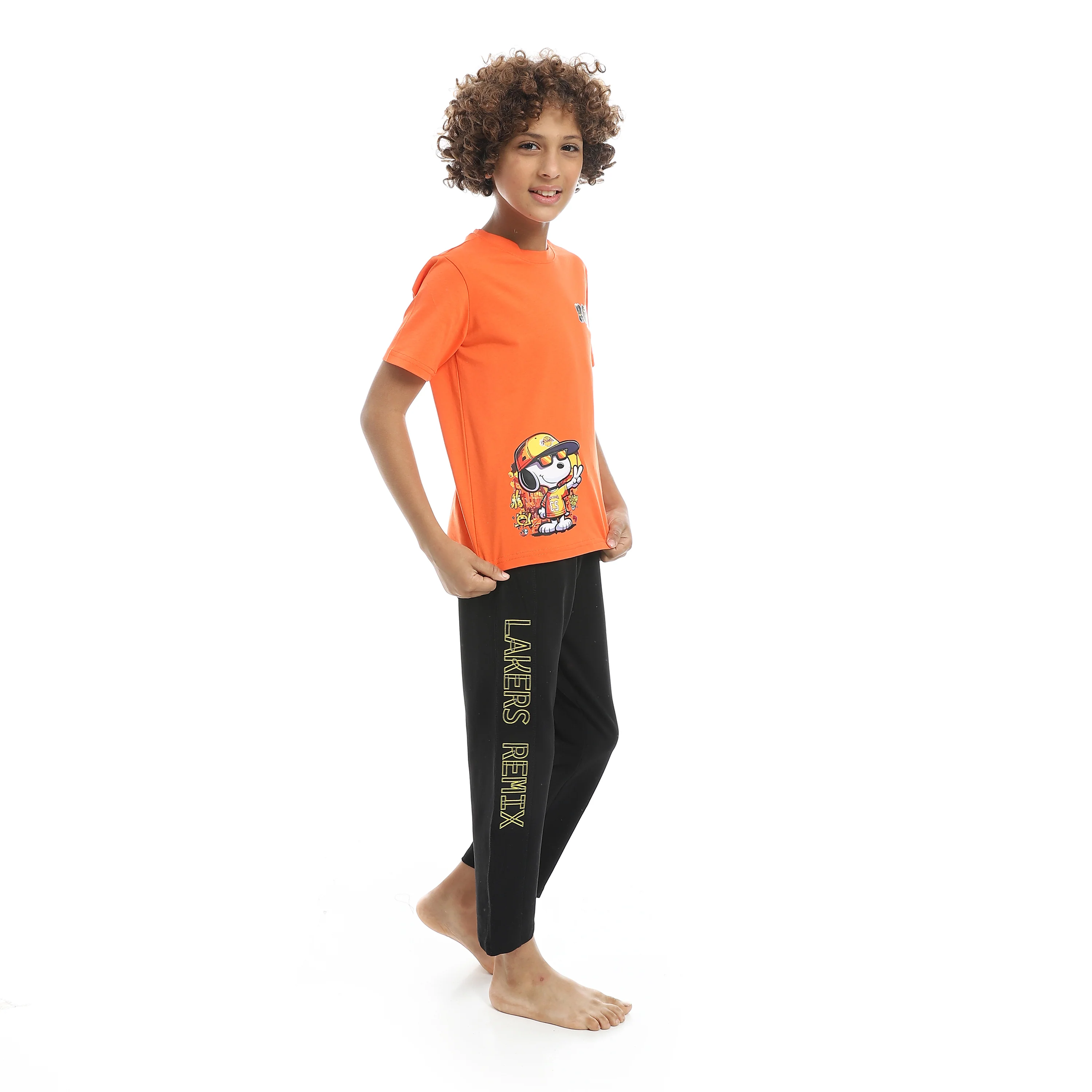 Boys Cool Pajama Set Printed - Orange - Image 4