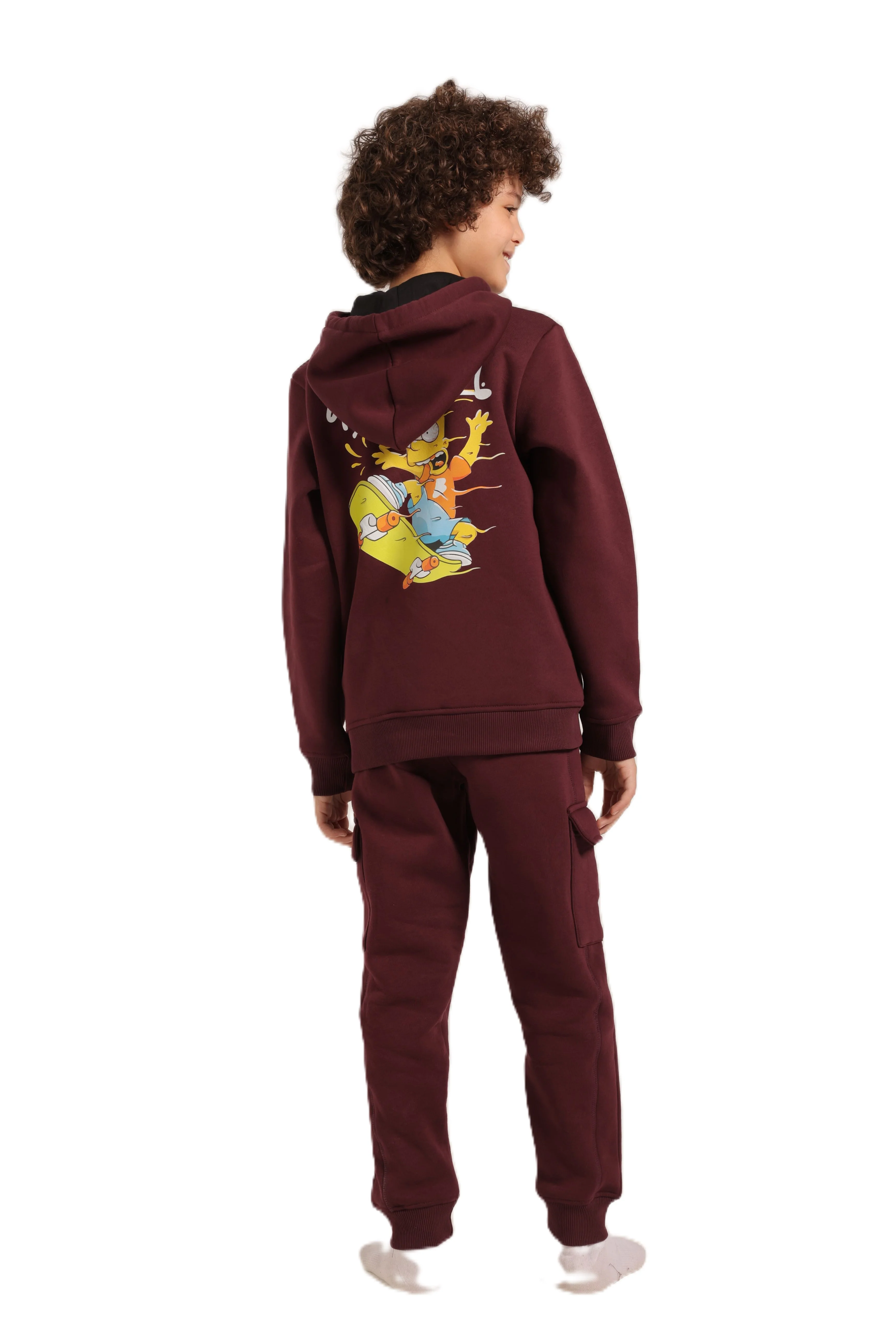 Boys’ Maroon Hoodie Pajama Set with Cartoon Back Print - Image 2