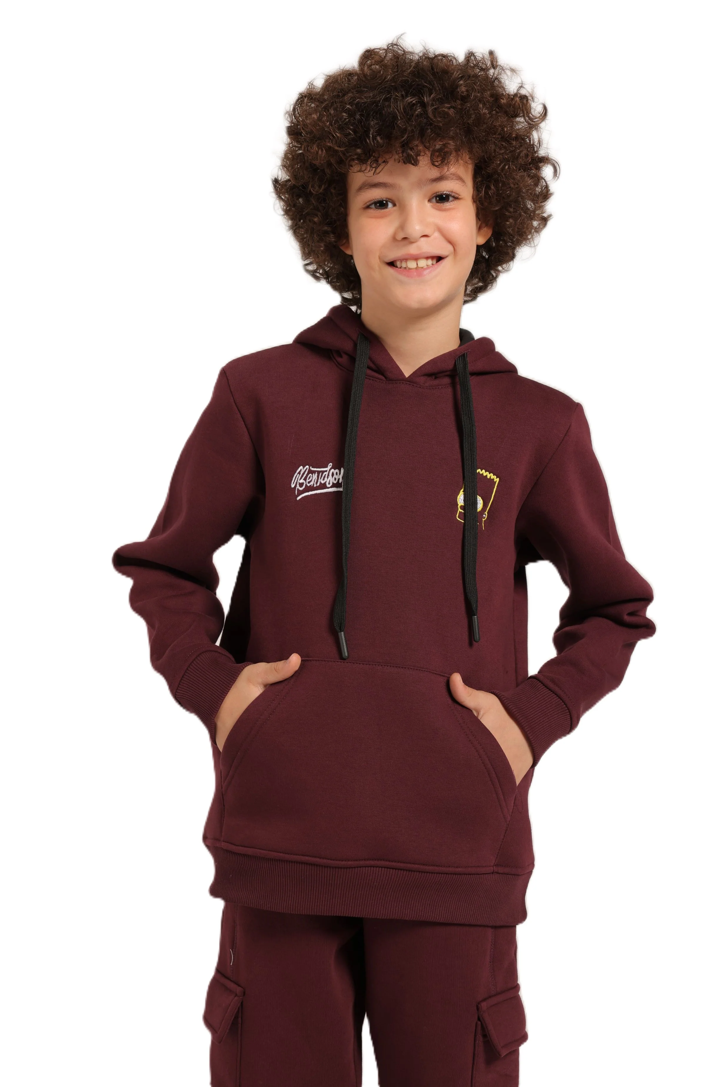 Boys’ Maroon Hoodie Pajama Set with Cartoon Back Print - Image 3