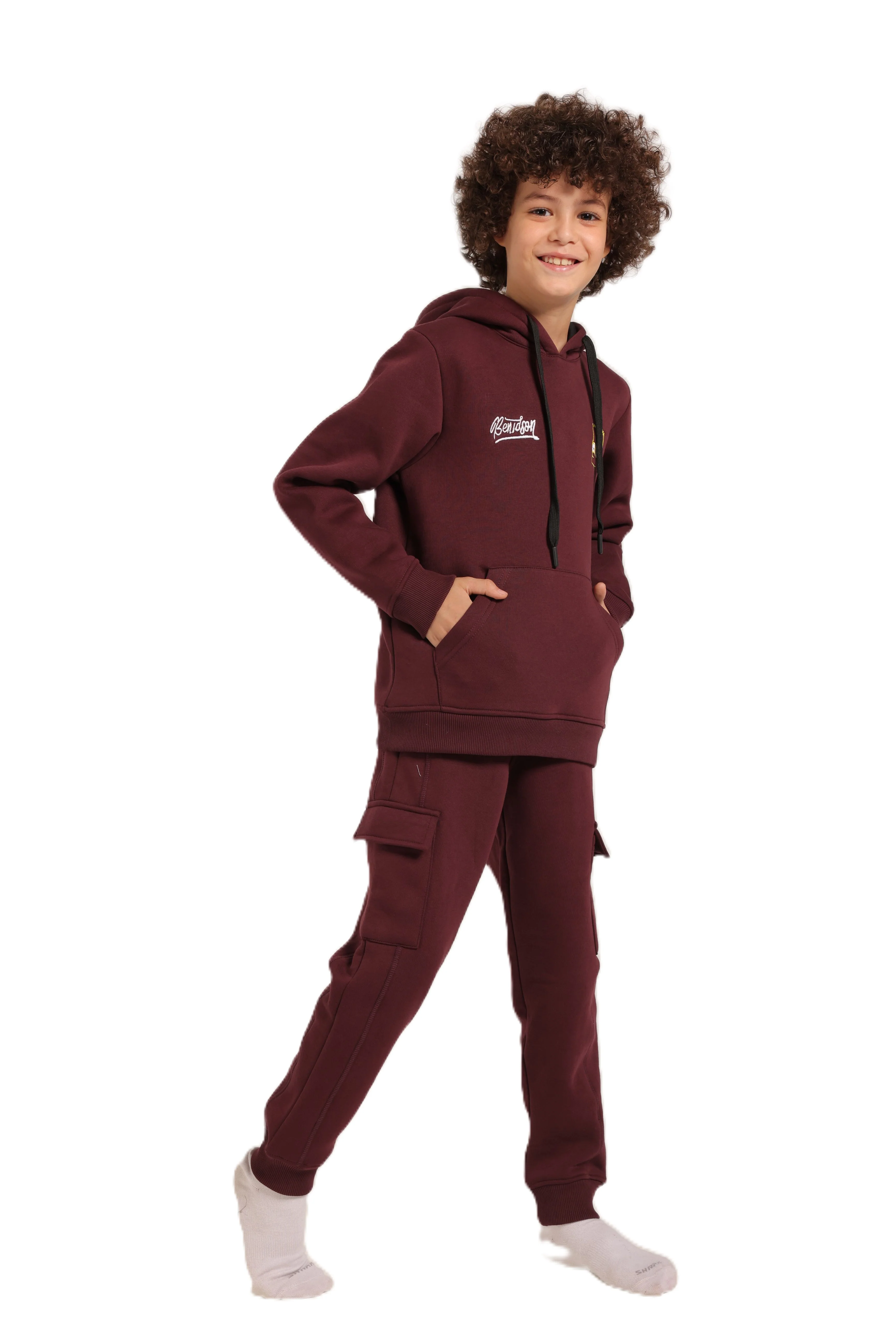 Boys’ Maroon Hoodie Pajama Set with Cartoon Back Print - Image 4