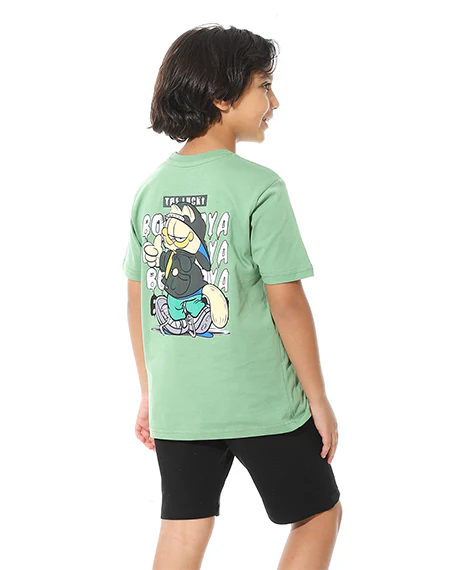 Boys Printed Colorful Summer & Pajama Shorts Set - Green - Image 2