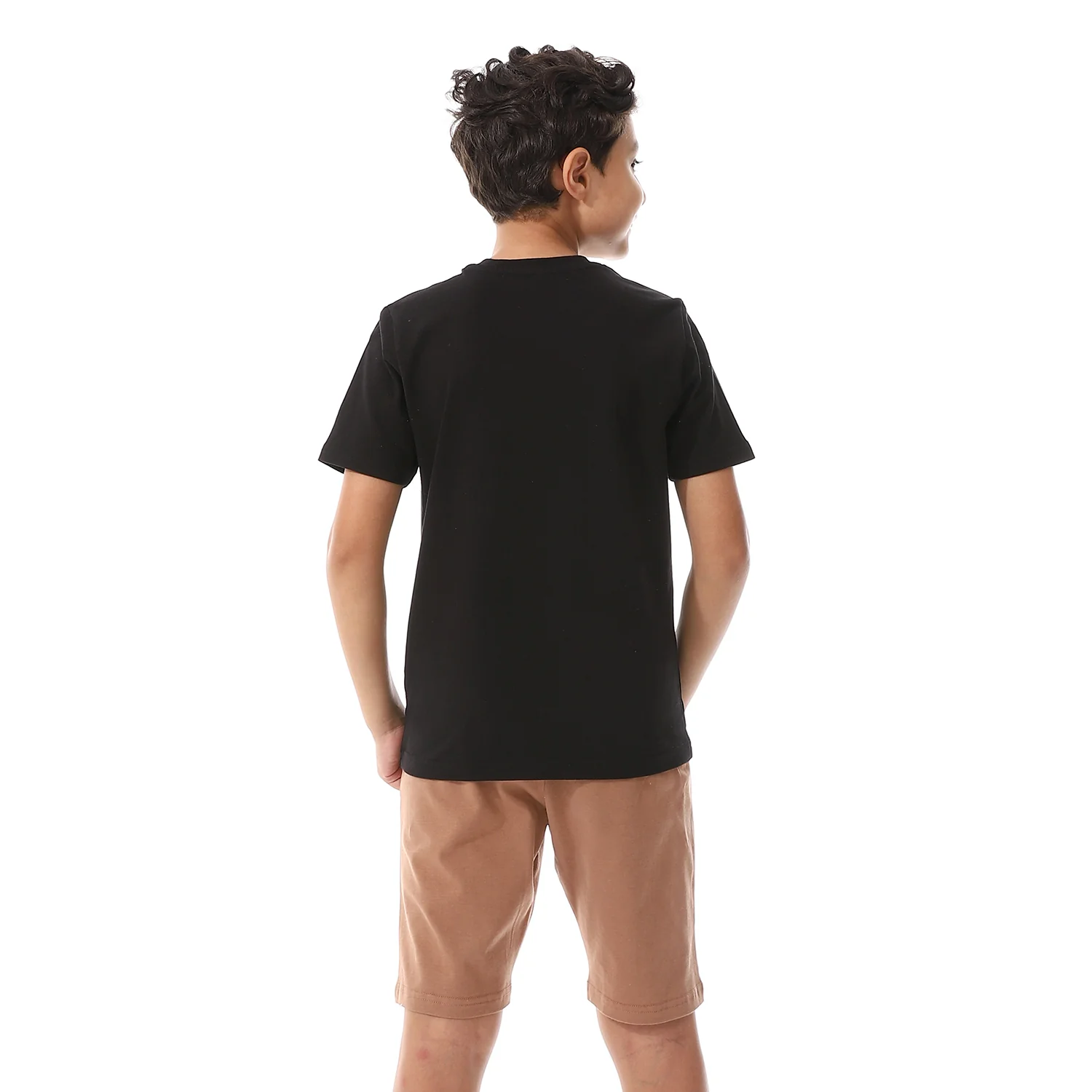 Boys Printed Colorful Summer & Shorts Pajama Set - Black & Cafe - Image 3