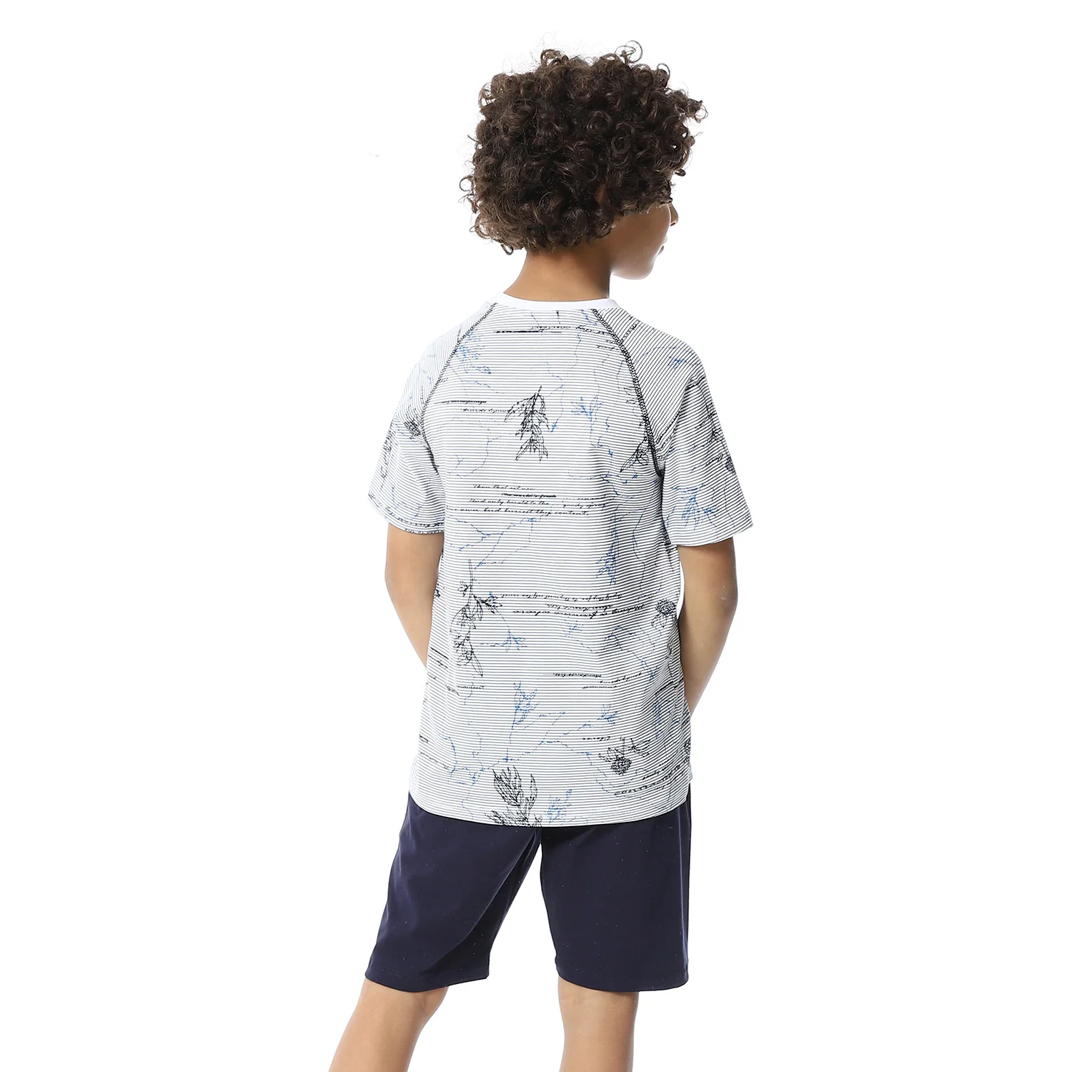 Boys Short Sleeves Tee & Slip On Shorts Pajama Set - White & Navy - Image 2