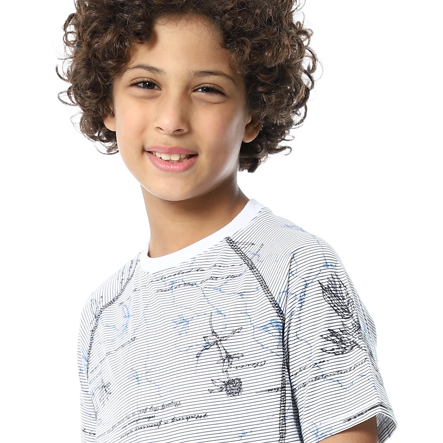 Boys Short Sleeves Tee & Slip On Shorts Pajama Set - White & Navy - Image 3