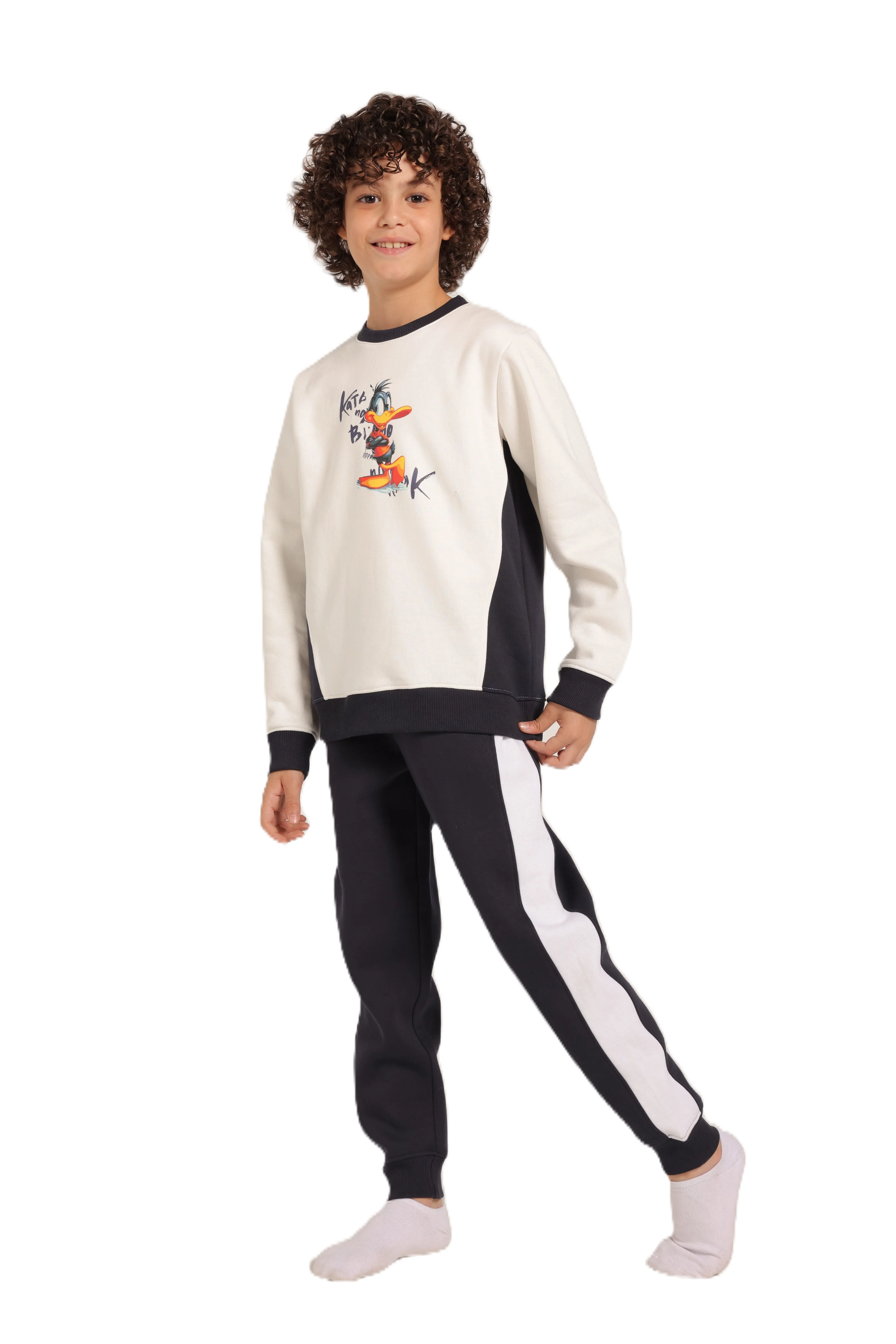 Boy's Tracksuit – Cartoon Print Sweatshirt & Joggers Set - Image 2