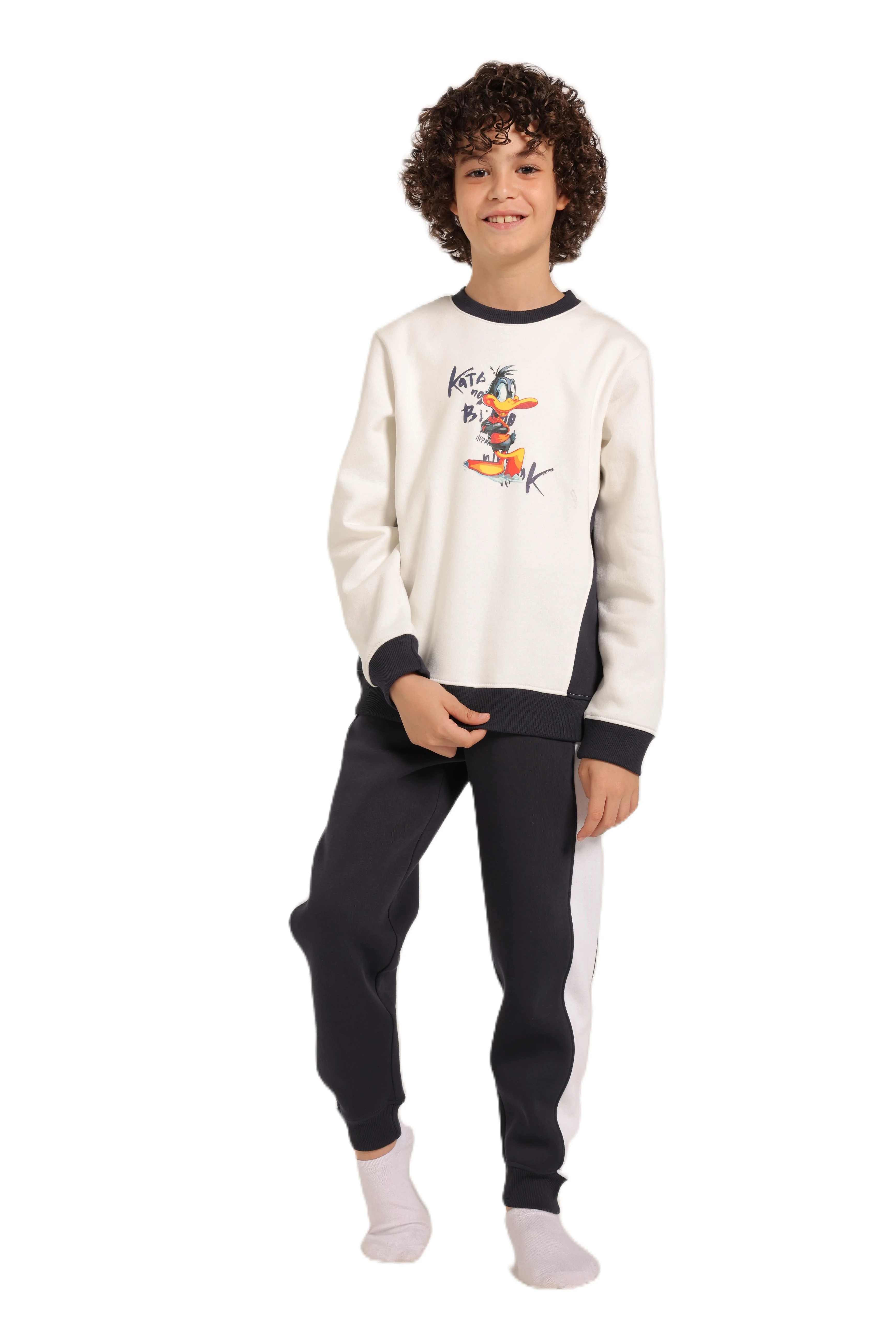 Boy's Tracksuit – Cartoon Print Sweatshirt & Joggers Set - Image 3