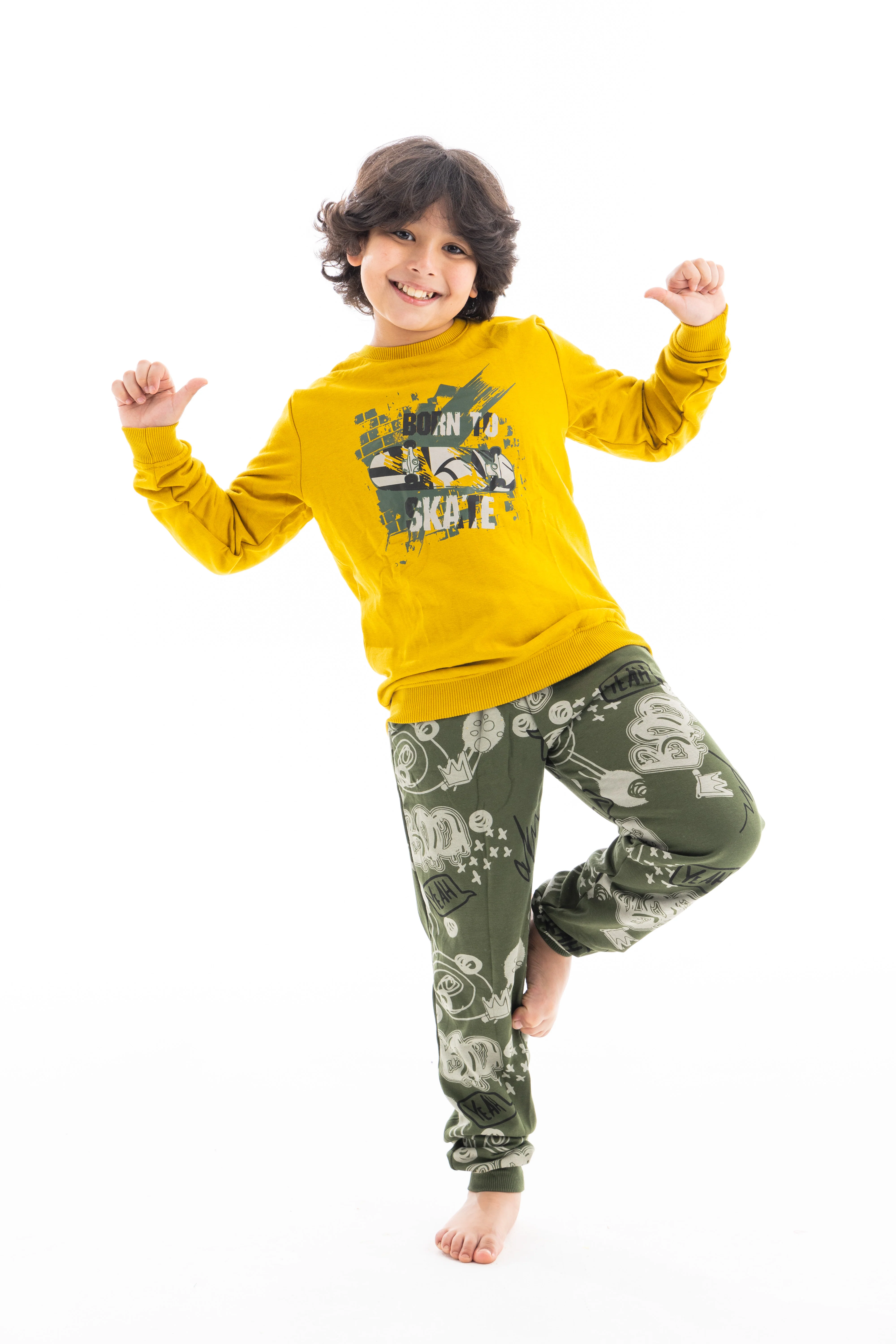BoysWinter Pajamas and Sweatshirt - Mustard - Image 3