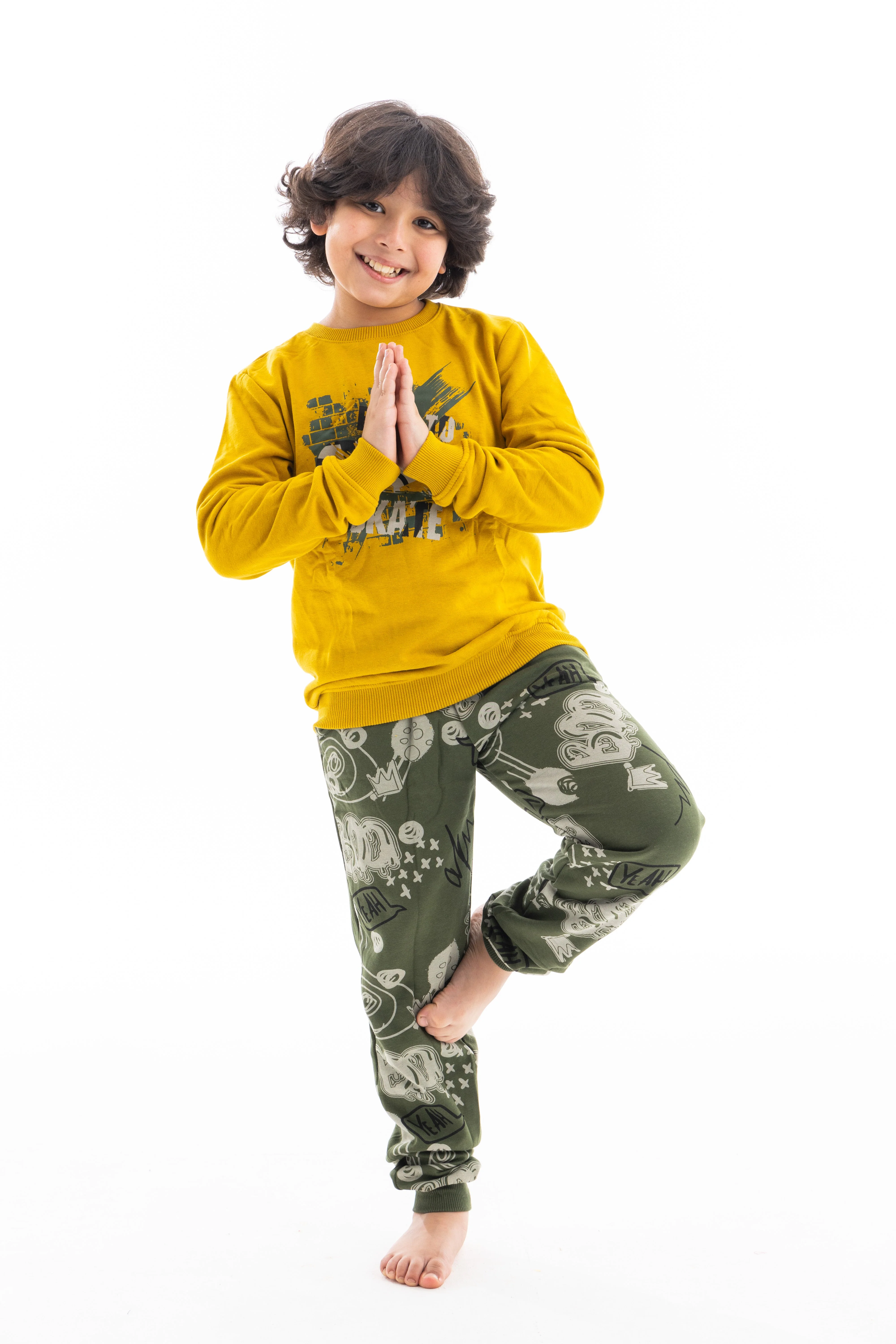 BoysWinter Pajamas and Sweatshirt - Mustard - Image 7