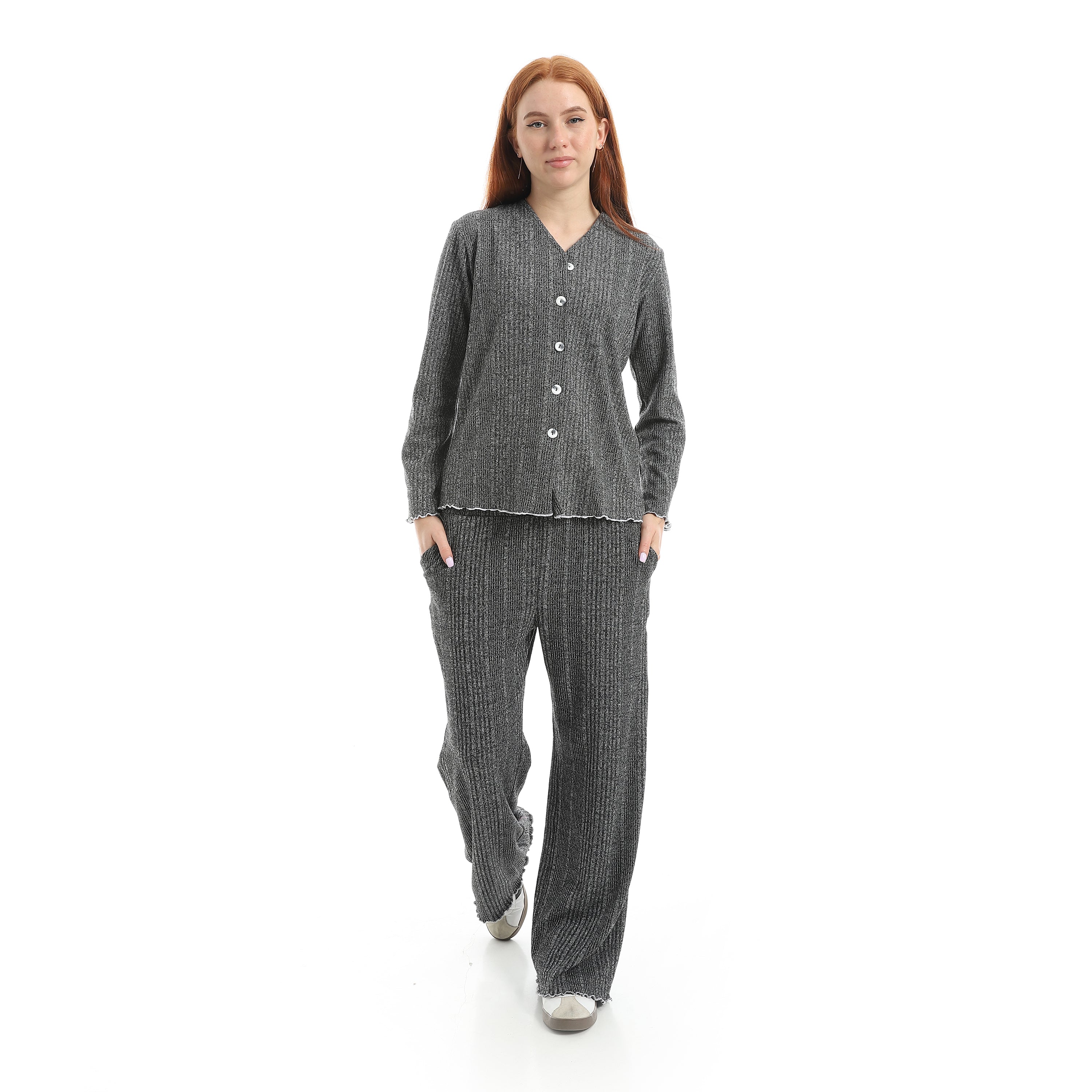 Casual Relax Fit Homewear Set Red Cotoon
