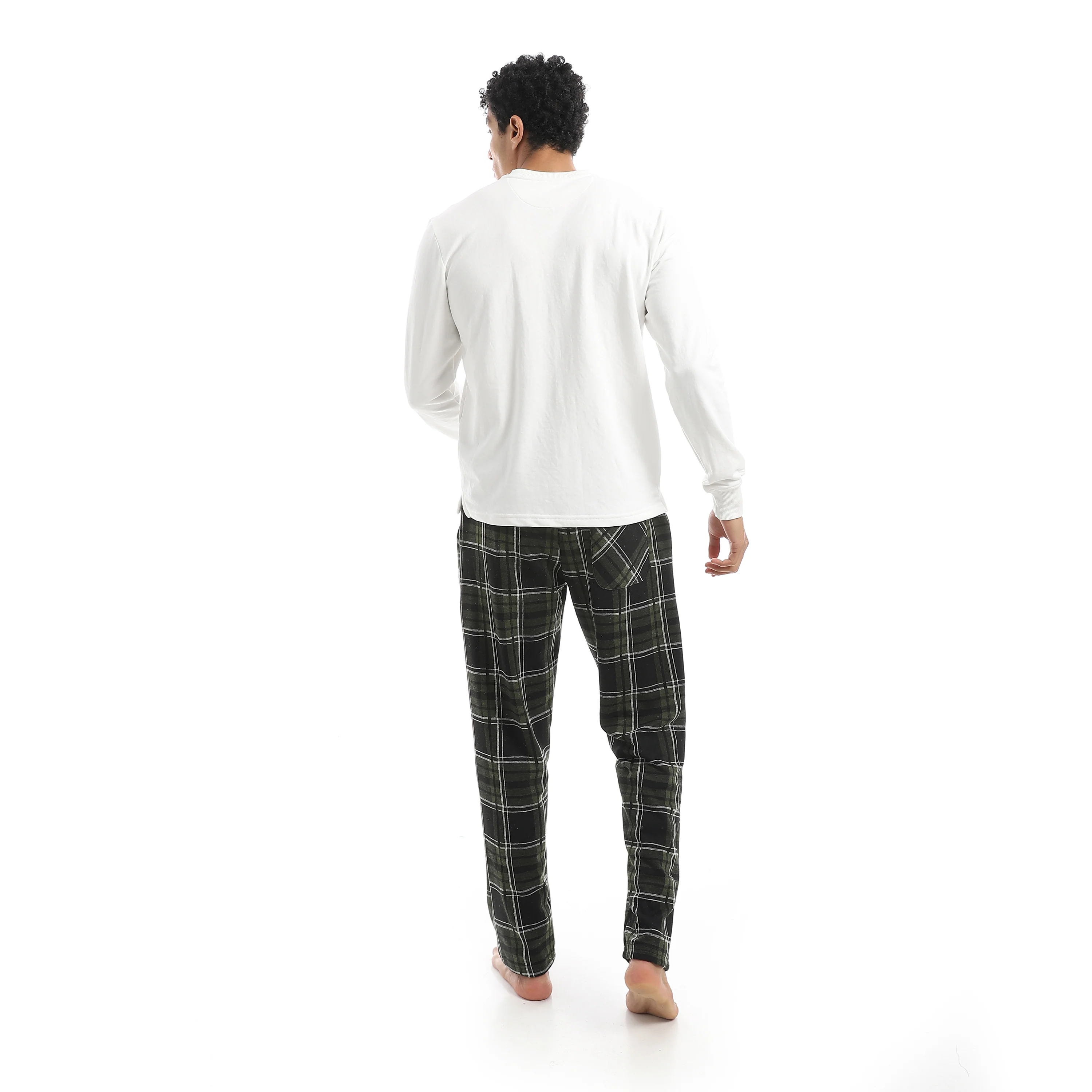 Classic Men’s Pajama Set – Long Sleeve Top & Check Pants - Red cotton - Image 4