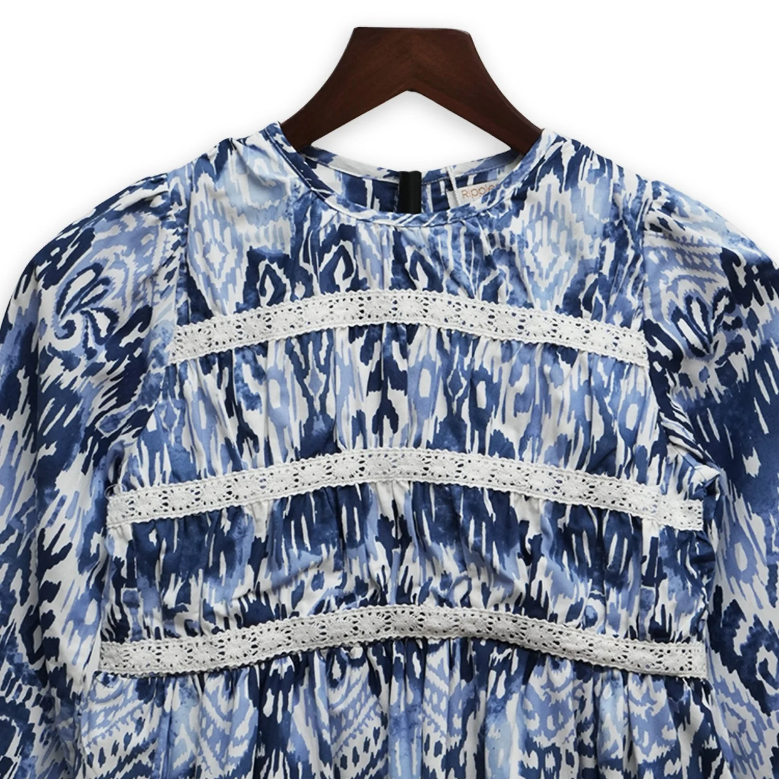 Comfort-Fit Blue & White Print Smock Dress - Image 2