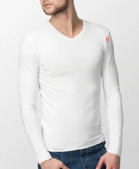 Long Sleeve (V) Cotton Stretch White