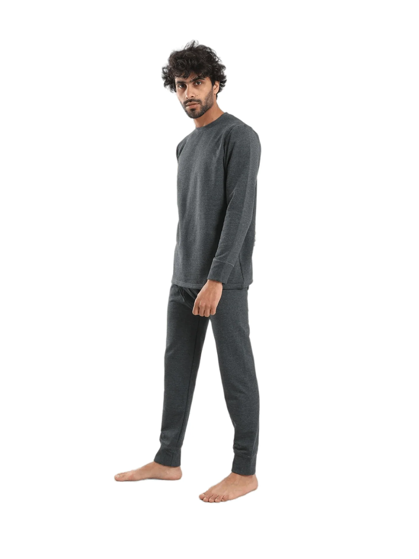 Dark grey Padded Thermal Set for Men  - Red cotton