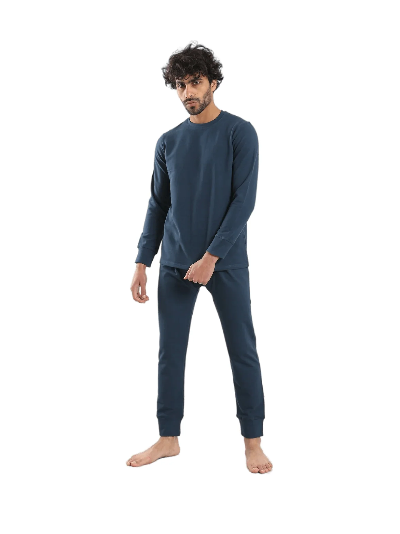 Navy Blue Padded Thermal Set for Men  - Red cotton