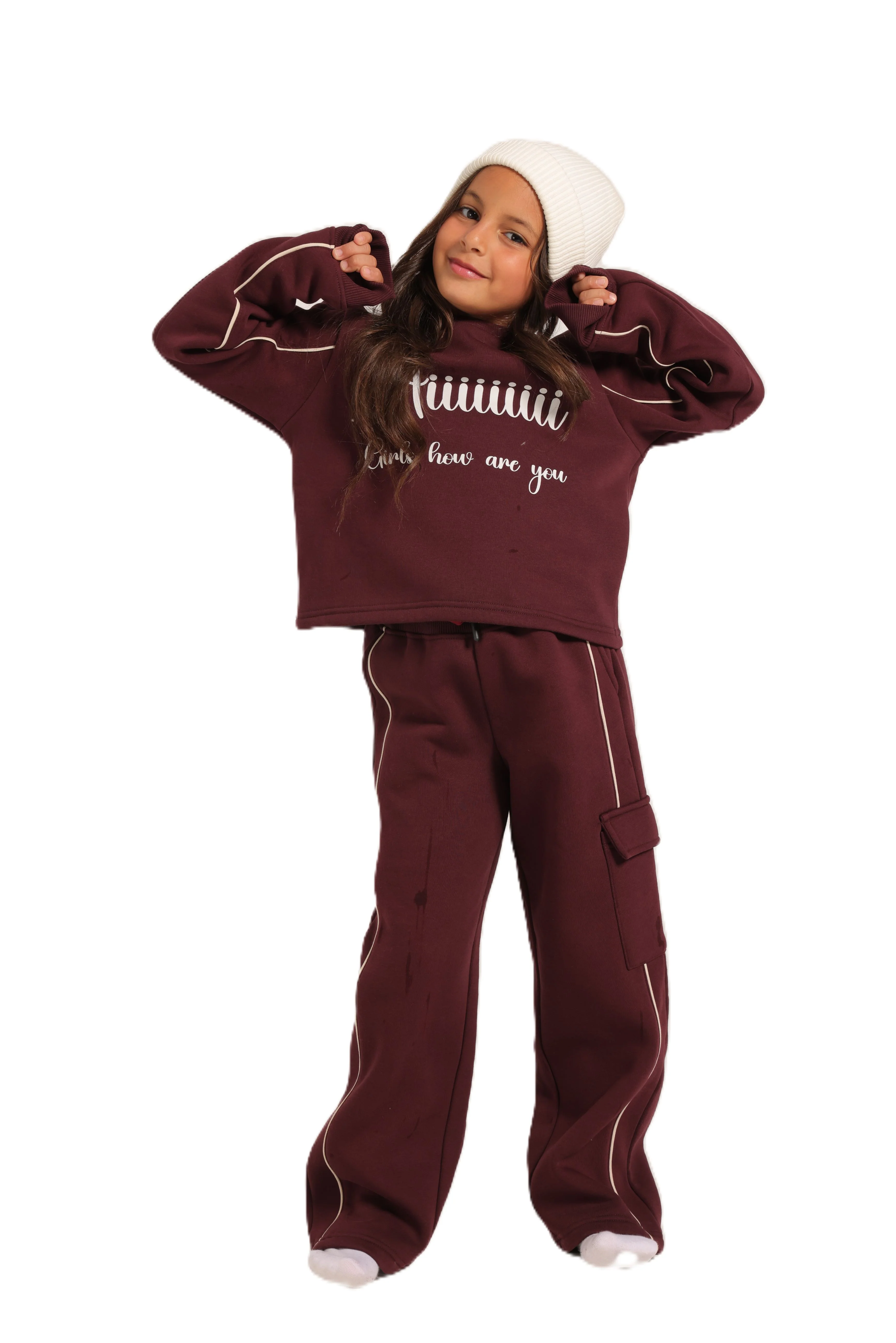 Girls' Winter Pajama Set –Burgundy - Image 2