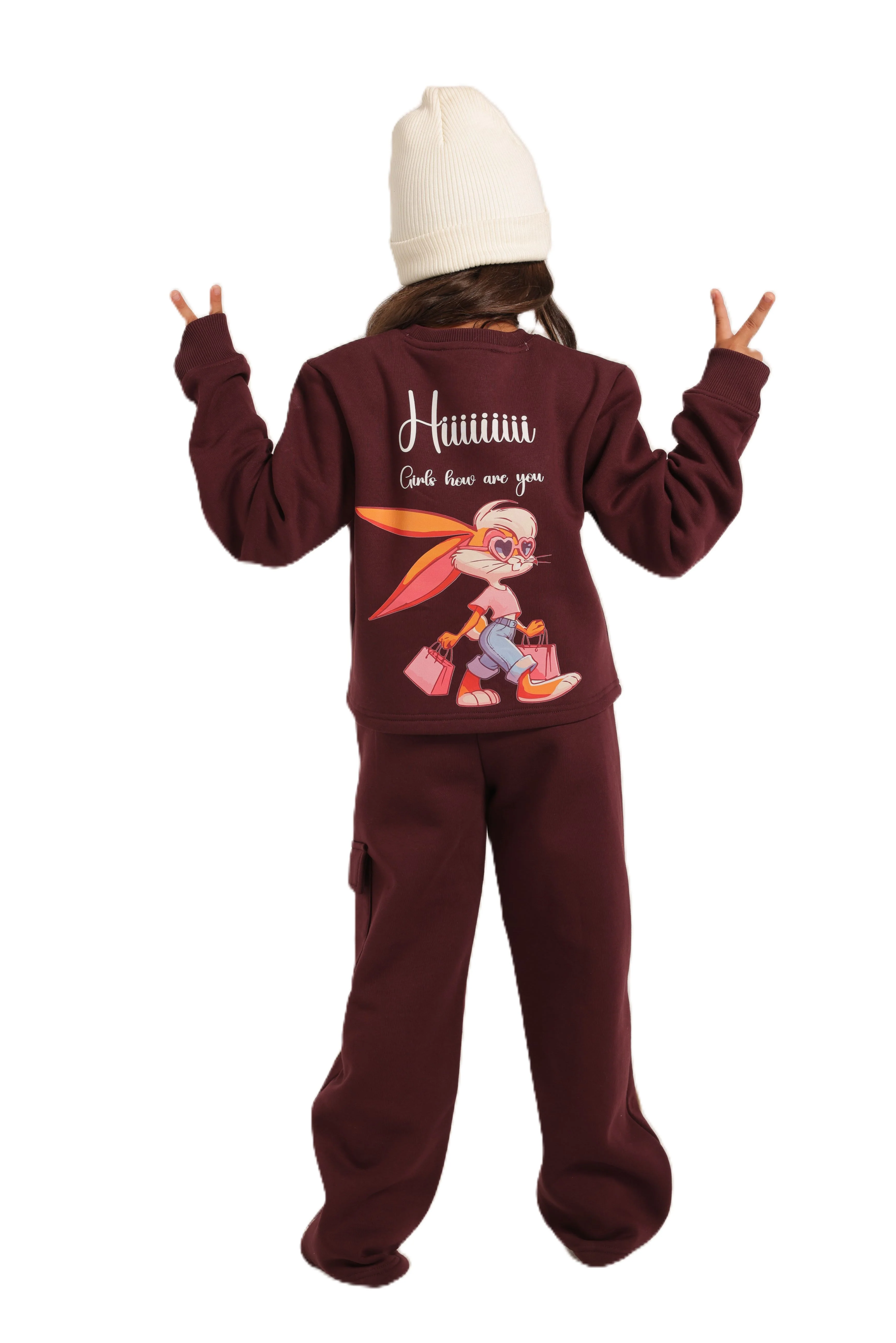 Girls' Winter Pajama Set –Burgundy - Image 3