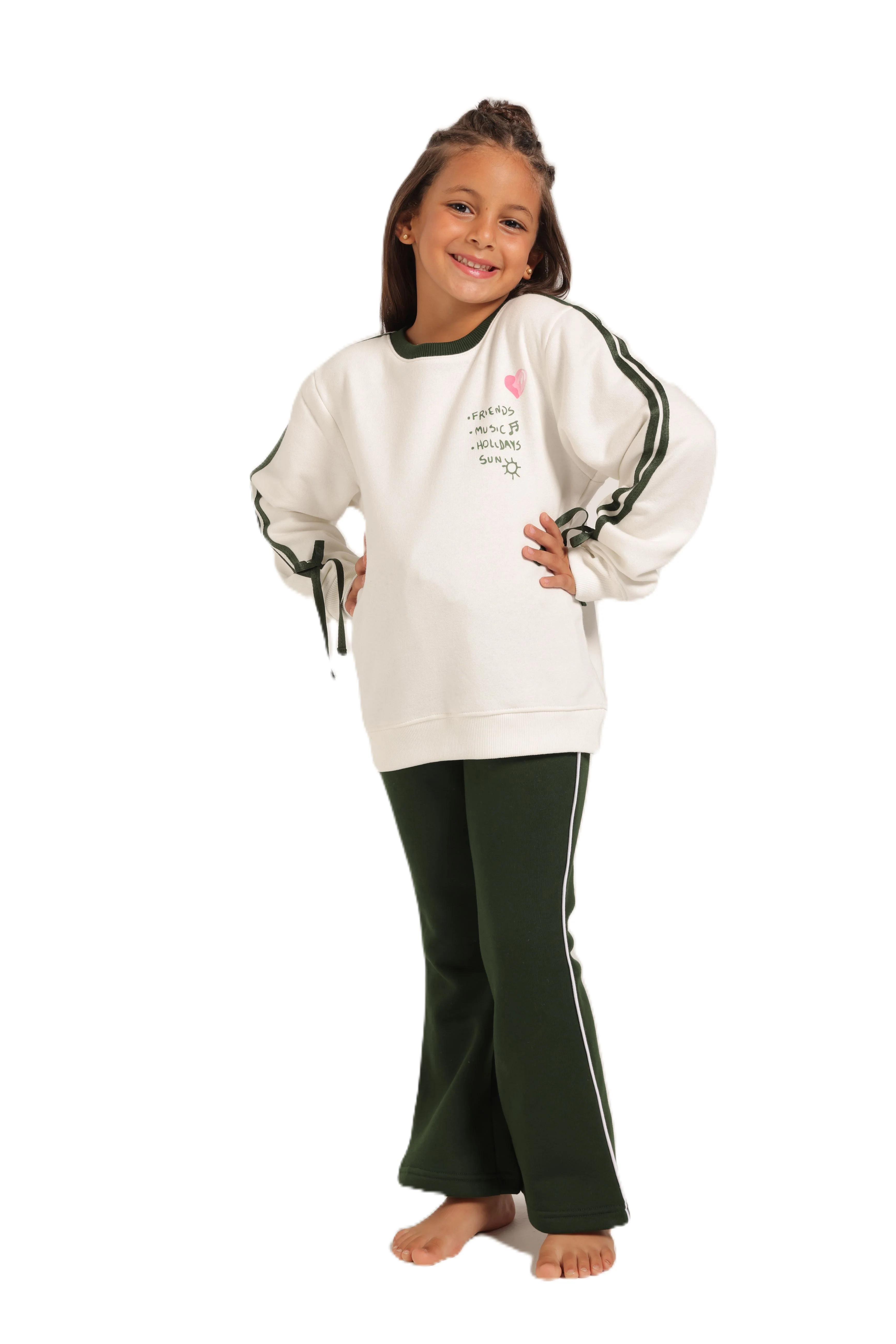 Girls' Winter Pajama Set With Charleston Sweatpants - White - Image 2