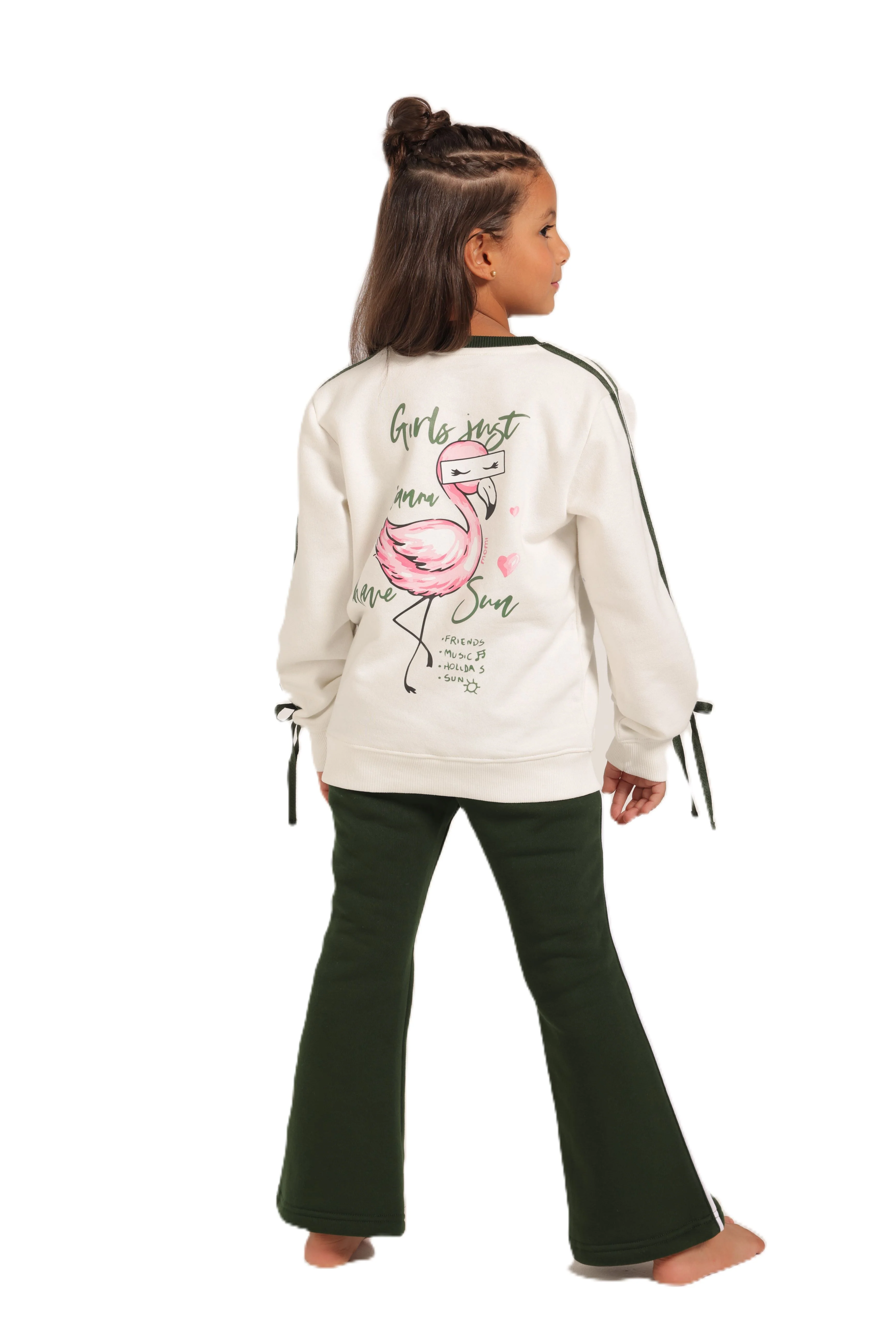 Girls' Winter Pajama Set With Charleston Sweatpants - White - Image 3