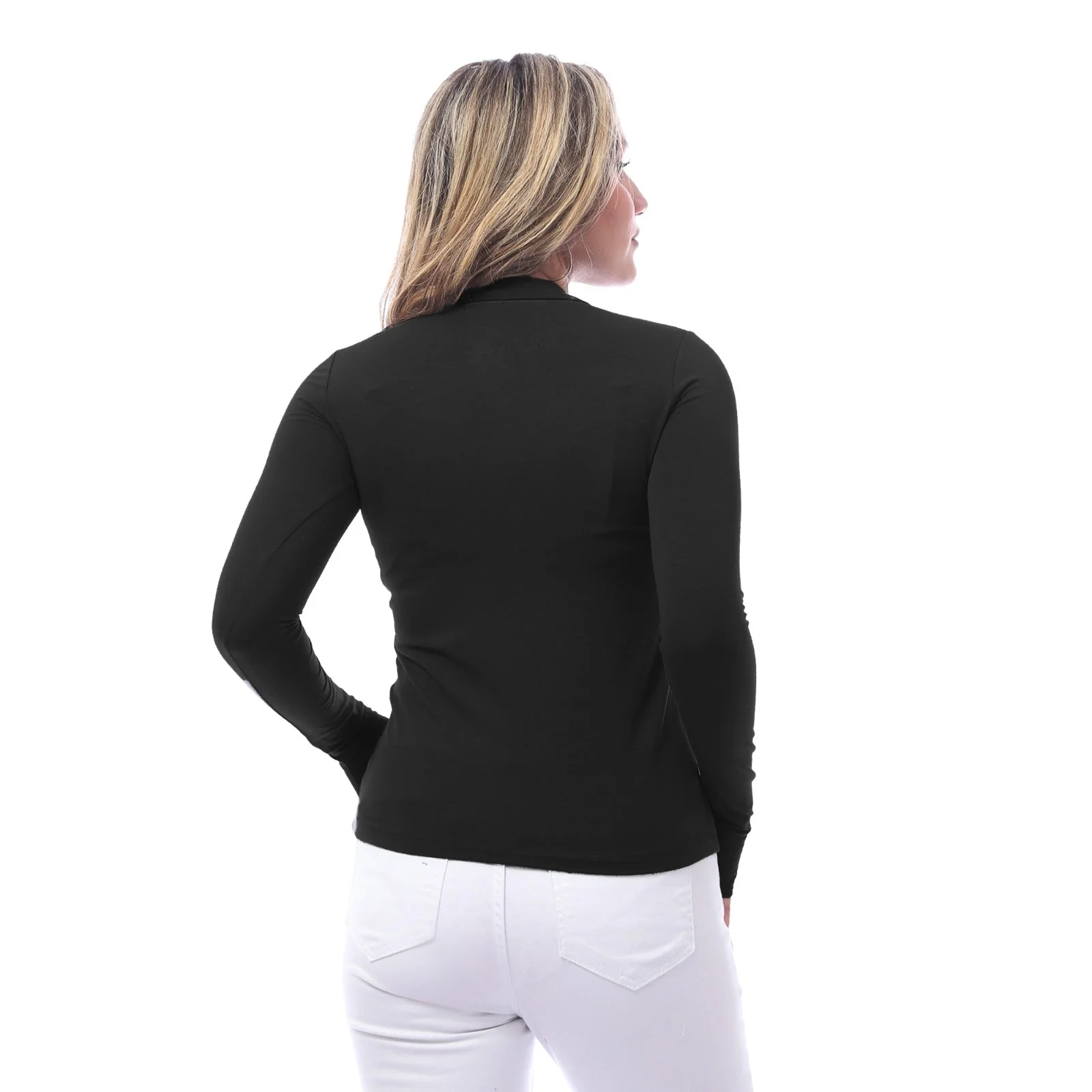 High Neck Long Sleeve T-Shirt For Women - Black - Image 4