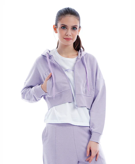 Joggy - 7638 Winter Zippered Casual Short Sweatshirt For Women - Lilac