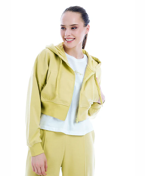 Joggy - 7638 Winter Zippered Casual Short Sweatshirt For Women - Pistache