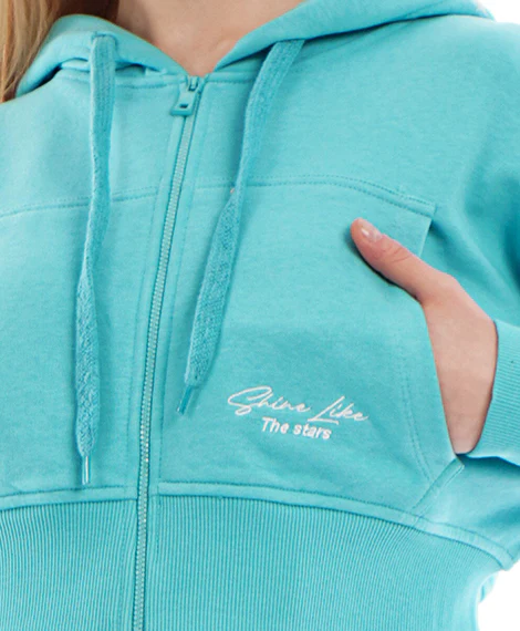 Joggy - 7638 Winter Zippered Casual Short Sweatshirt For Women - Turquoise - Image 2