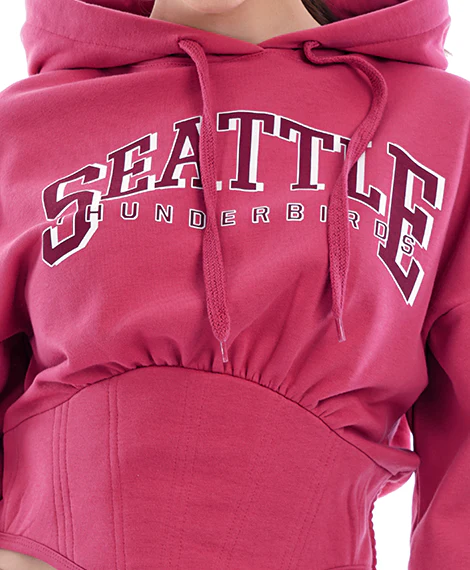 Joggy - 7644 Winter Sweatshirt Sweatshirt With Hoodie For Women - Fuchsia - Image 2