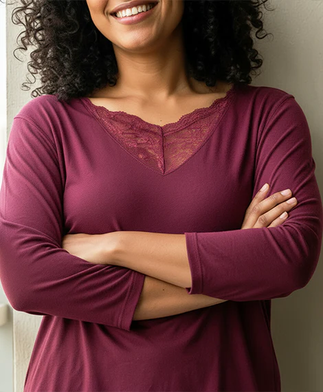 Lace-V-neck Top + Floral Pajama Pants - Image 3