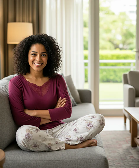 Lace-V-neck Top + Floral Pajama Pants - Image 4