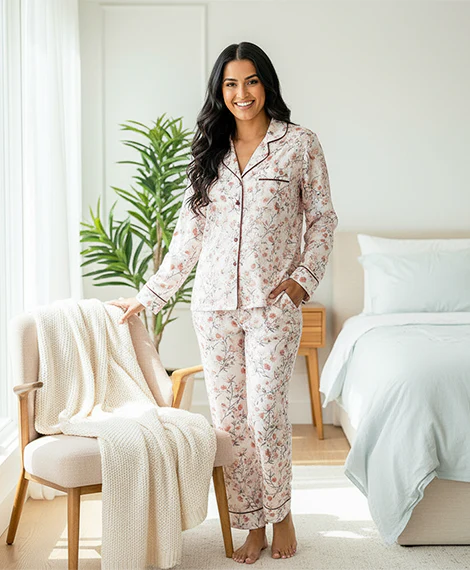 Light Floral Print Top + Matching Pajama Pants