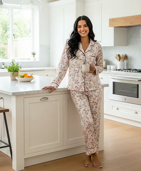 Light Floral Print Top + Matching Pajama Pants - Image 2
