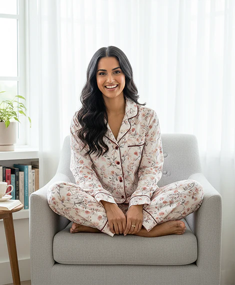 Light Floral Print Top + Matching Pajama Pants - Image 4