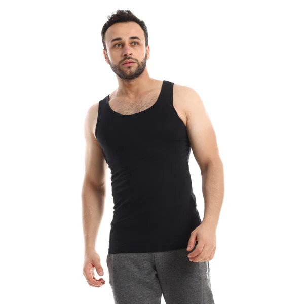 Lycra Sleeveless Undershirt For Men - Black - Image 7