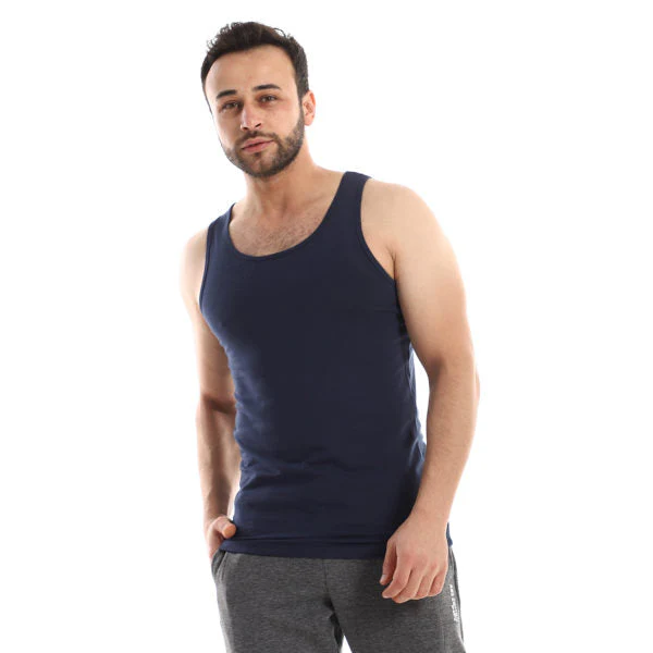 Lycra Sleeveless Undershirt For Men - Navy - Image 4
