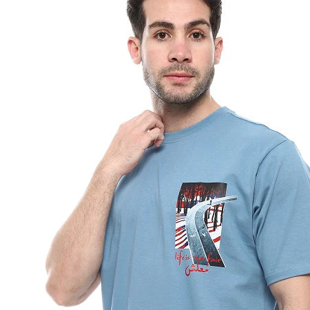 Mens Cotton T-Shirt - Classic and Comfortable - Denim Blue - Image 3