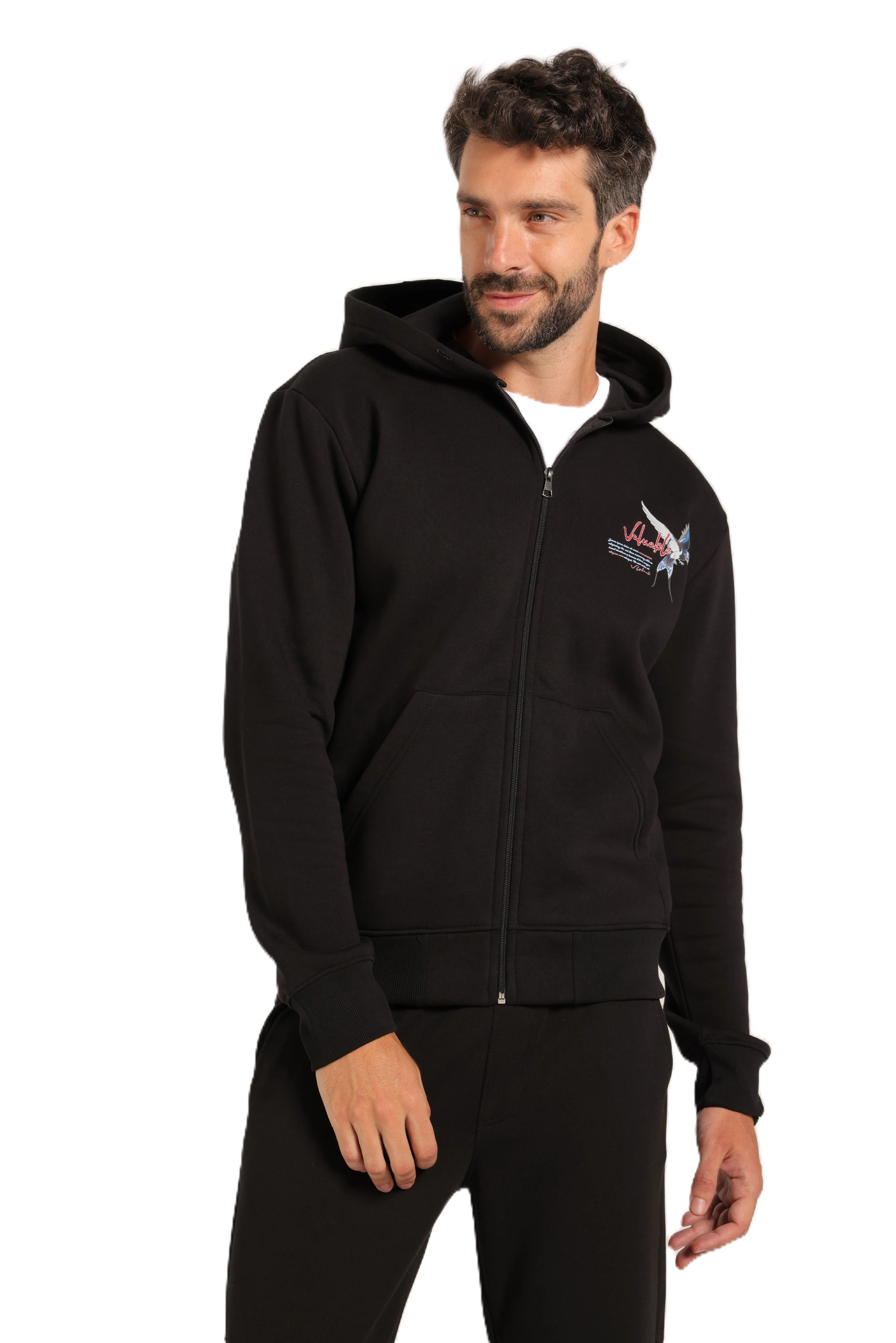 Men’s Black Zip-Up Hoodie with Embroidered Back Design - Image 4