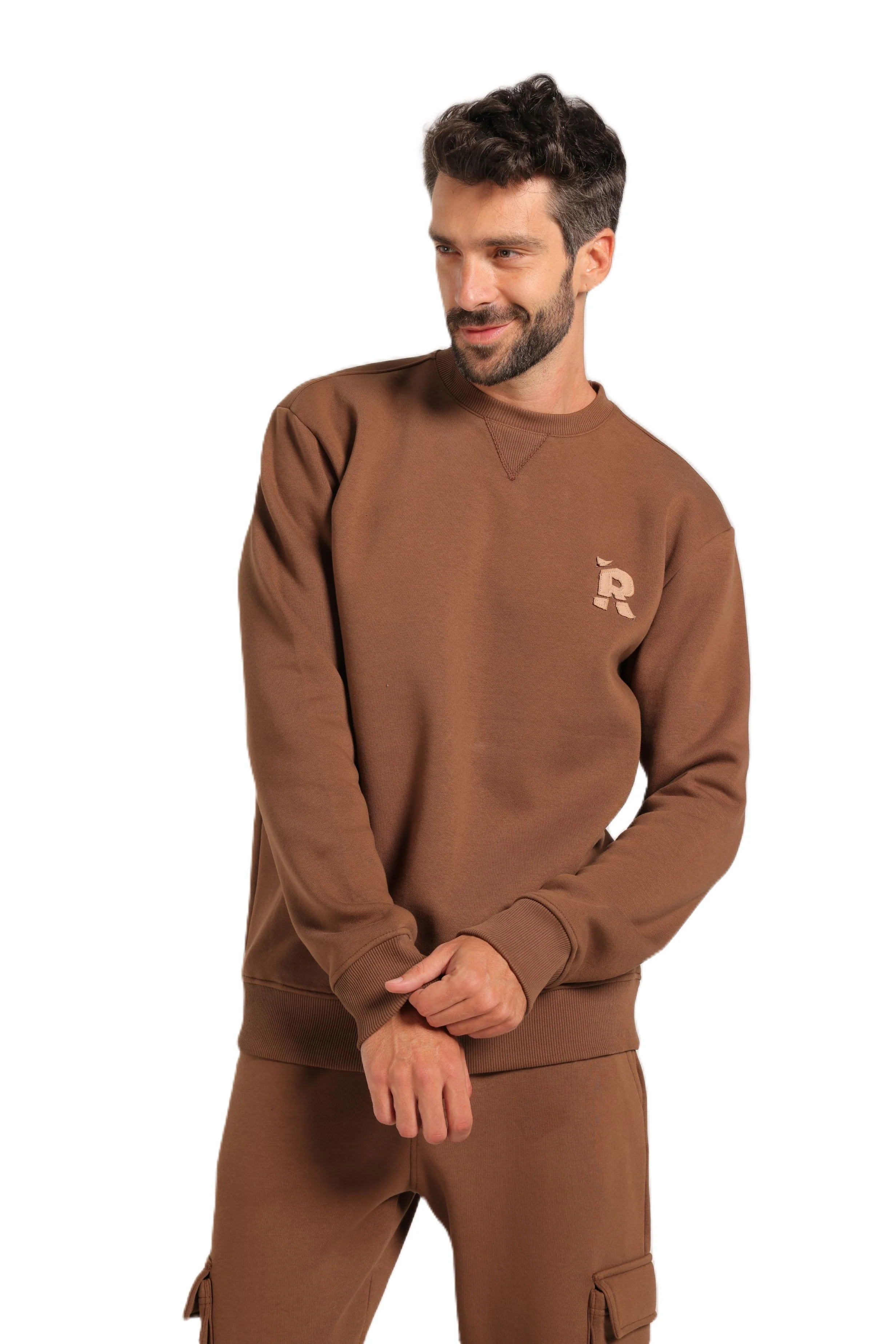 Men’s Brown Sweatshirt & Jogger Set  - Red cotton - Image 3