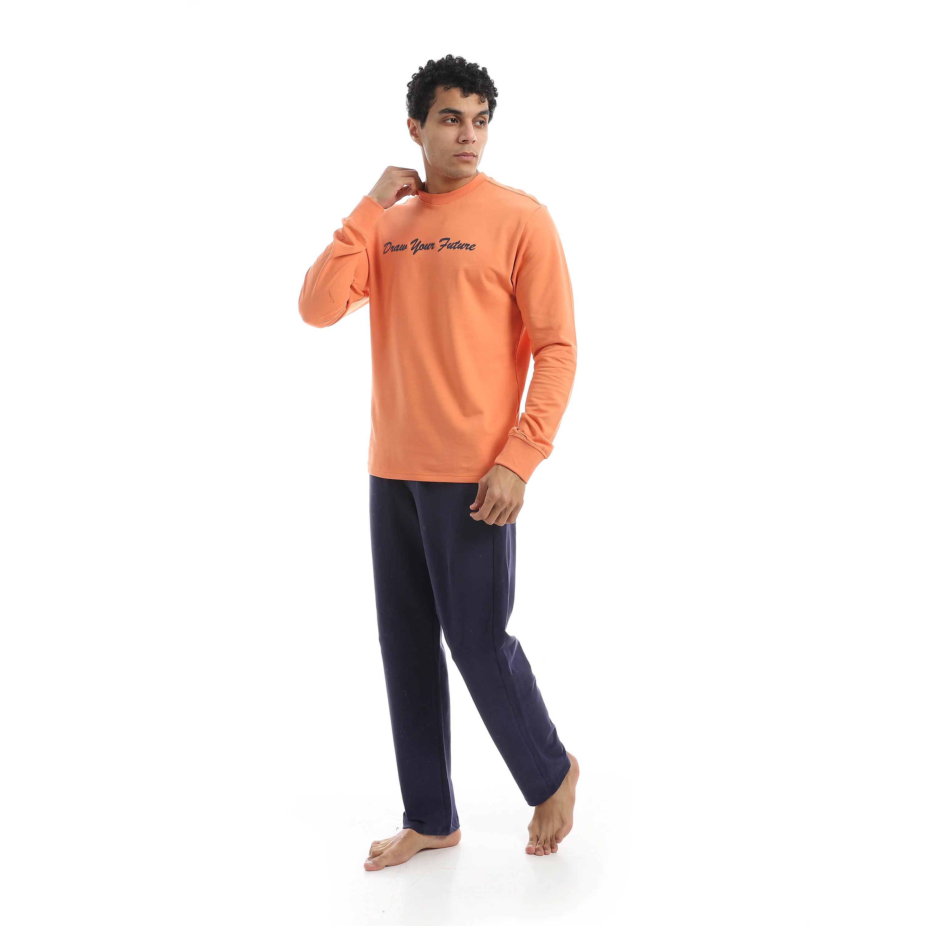 Men’s Homewear Pajama Set – Printed Long Sleeve - Red cotton - Image 2