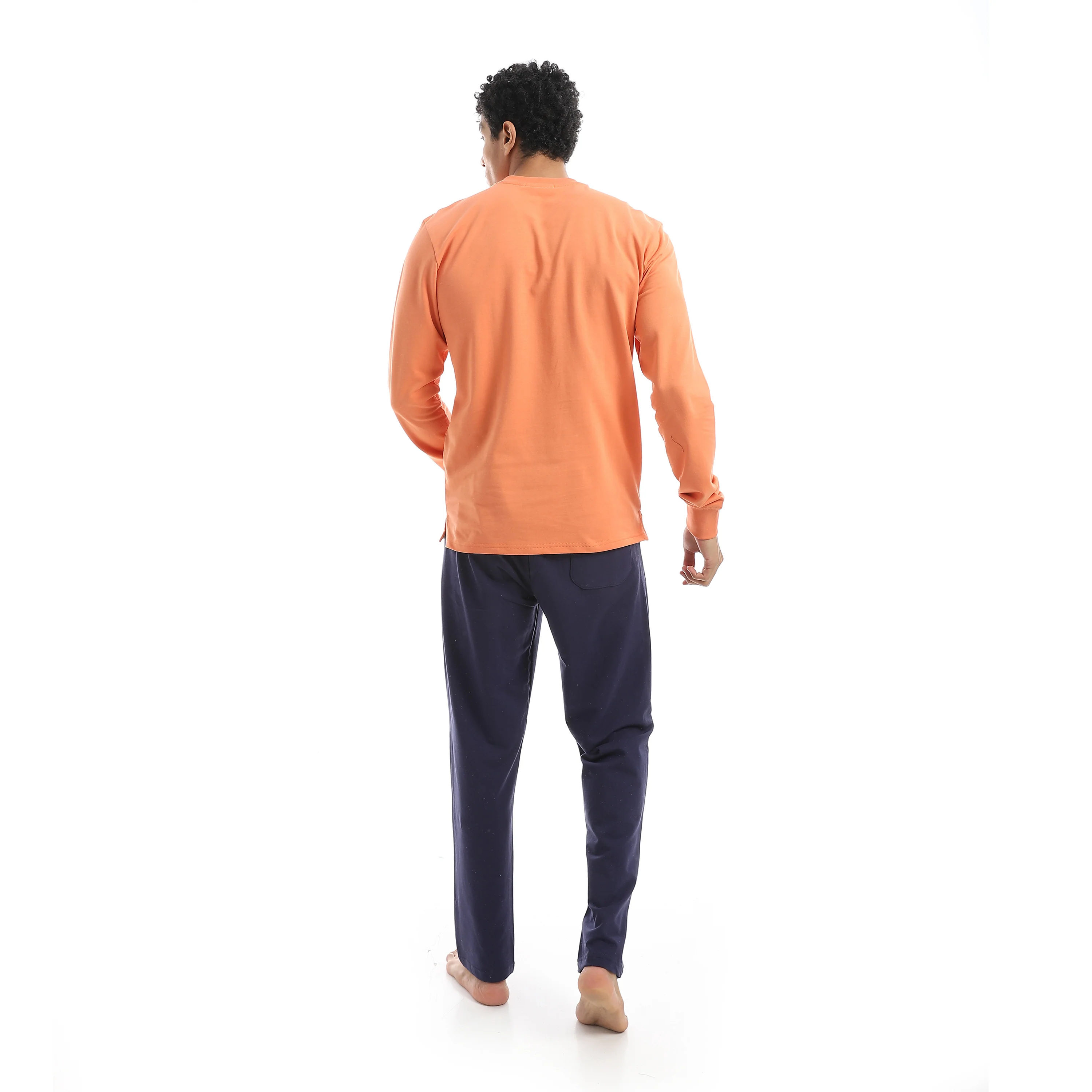 Men’s Homewear Pajama Set – Printed Long Sleeve - Red cotton - Image 4