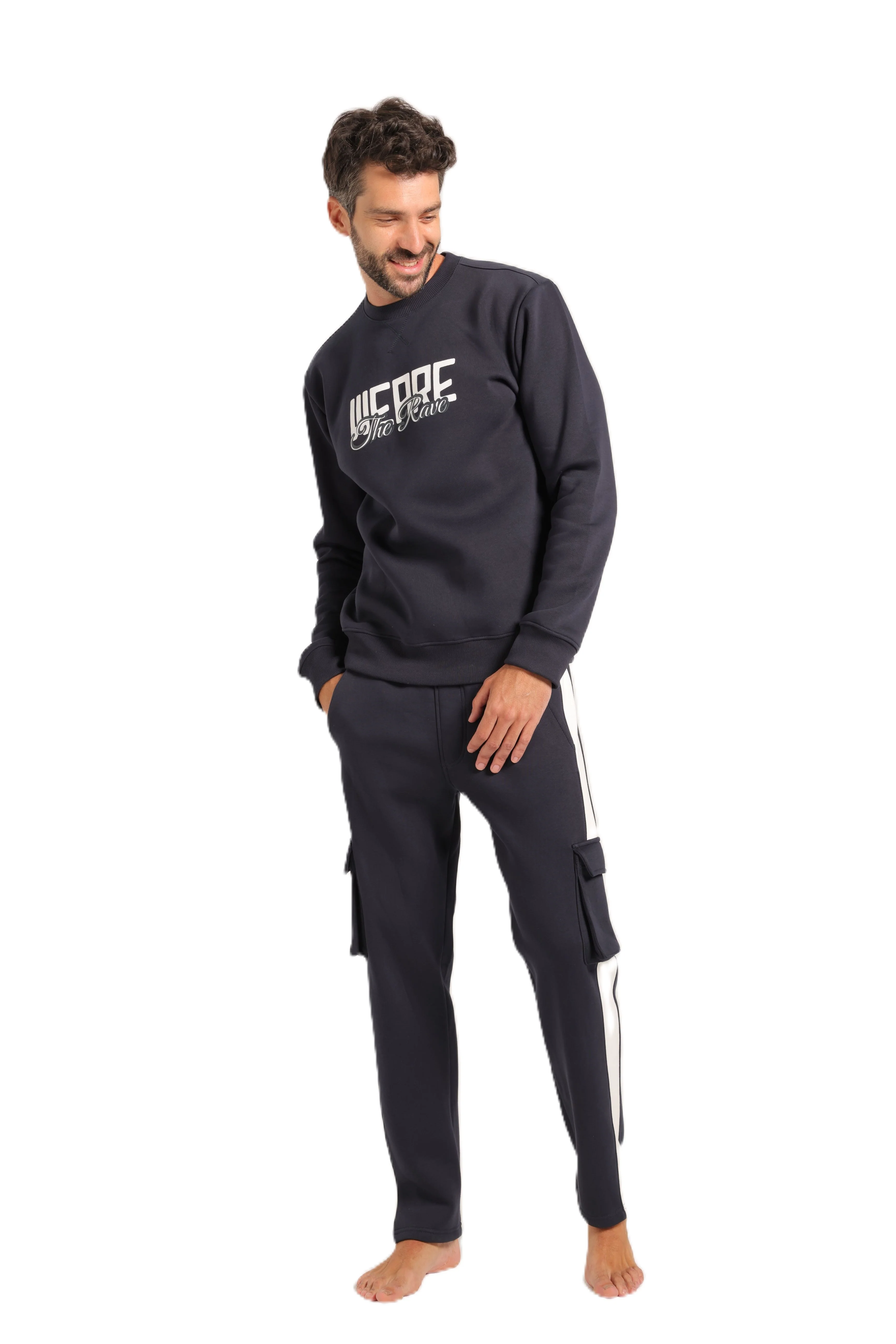 Men’s Navy Blue Sweatshirt & Jogger Set  - Red cotton - Image 3