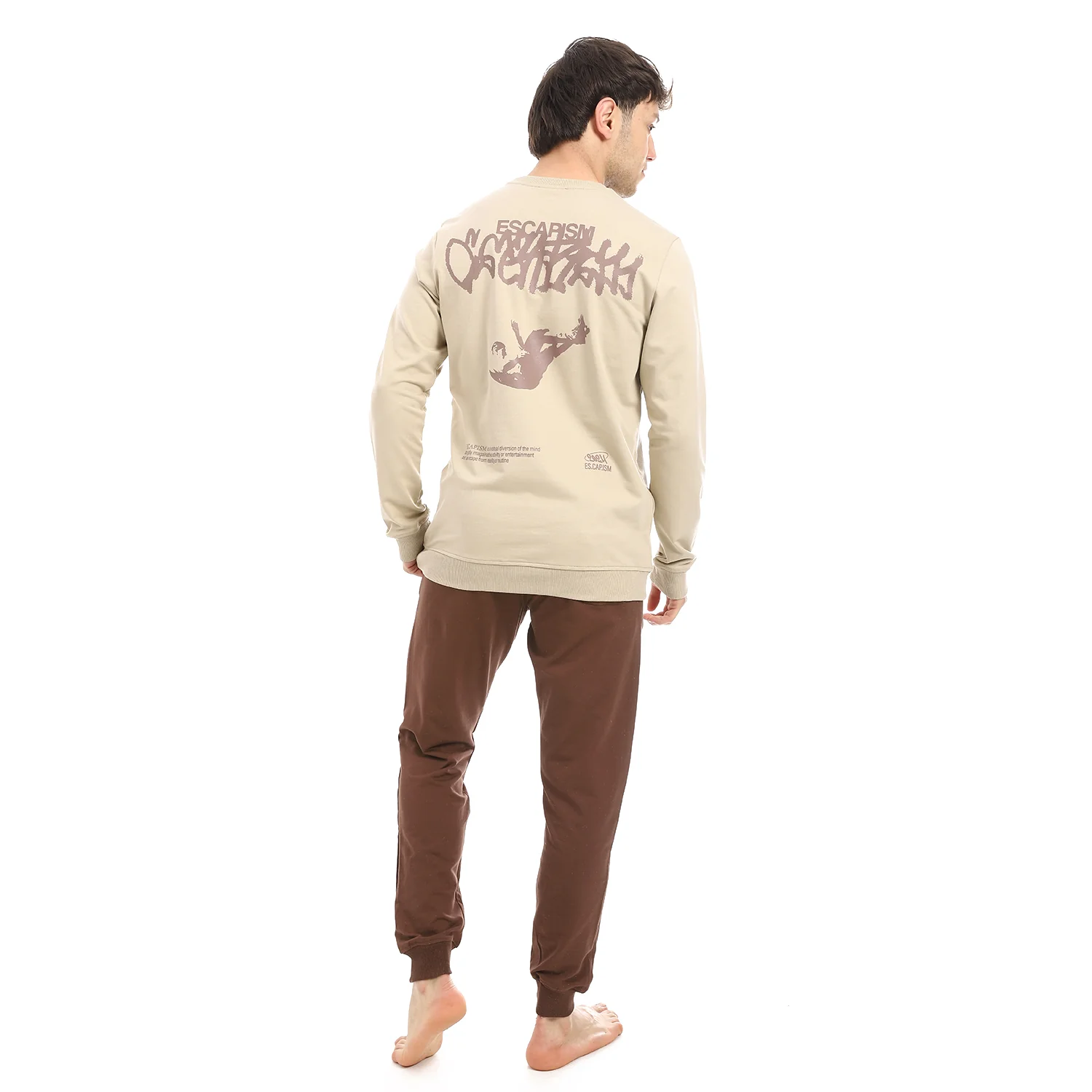 Mens Beige Sweatshirt & Brown Joggers Set - Casual & Comfortable - Image 3